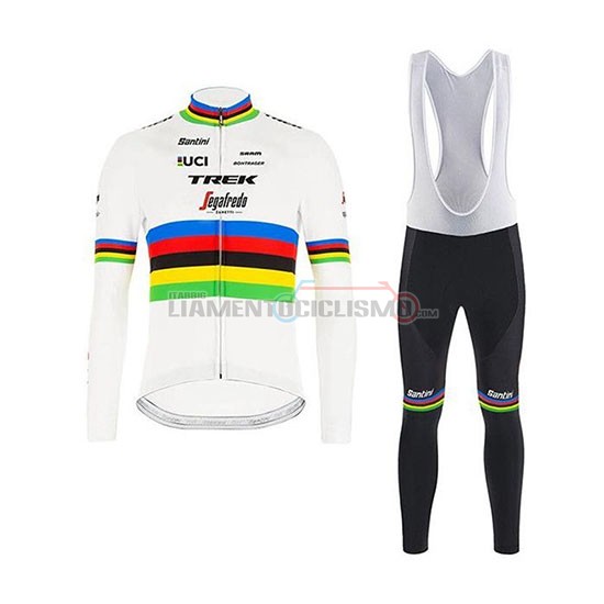 Abbigliamento Ciclismo UCI Mondo Campione Trek Segafredo Manica Lunga 2020 Bianco
